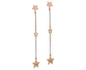 Rose/yellow gold earrings star-diamond-star