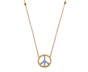 Rose gold necklace with a diamond peace symbol