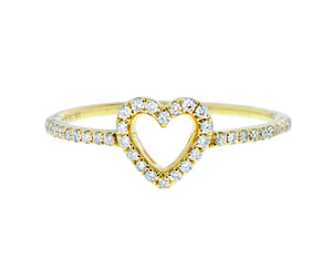Yellow gold heart ring with diamonds