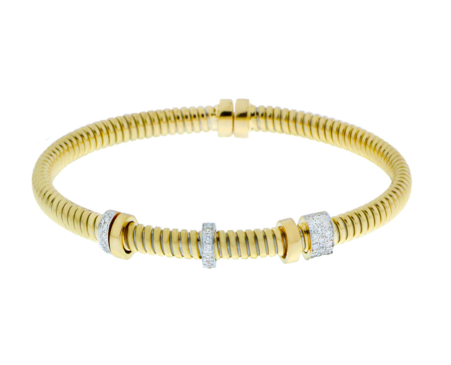 Yellow gold and diamond tube bracelet