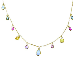 Yellow gold necklace with multi-color sapphires