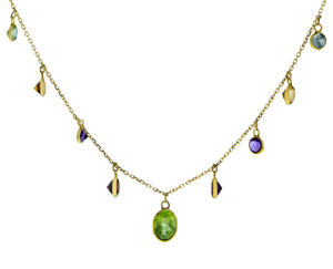 Yellow gold necklace with amethyst, garnet, peridot and citrine pendants