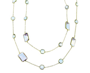 Yellow gold necklace with white topaz and amethyst