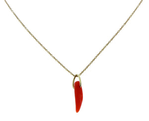 Yellow gold necklace with a coral pendant