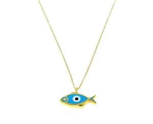 Yellow gold necklace with a fish pendant