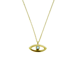 Yellow gold necklace, eye pendant with diamond