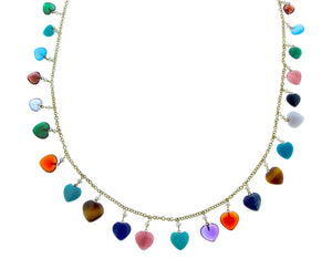 Necklace with heart shaped gemstones