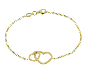 Yellow gold double heart bracelet