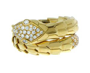 Yellow gold diamond snake ring