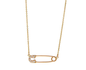 Rose gold necklace with a diamond safety pin pendant