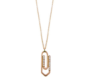 Rose gold necklace with a diamond paperclip pendant