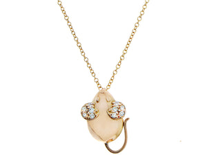 Rose gold necklace, mouse pendant with diamond ears