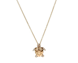 Rose gold necklace turtle charm with diamonds