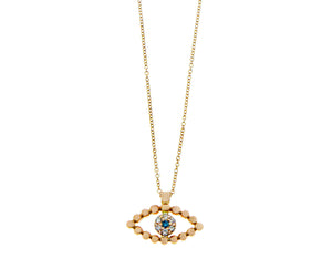 Rose gold necklace with a diamond and sapphire eye pendant
