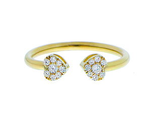 Yellow gold ring with two diamond hearts