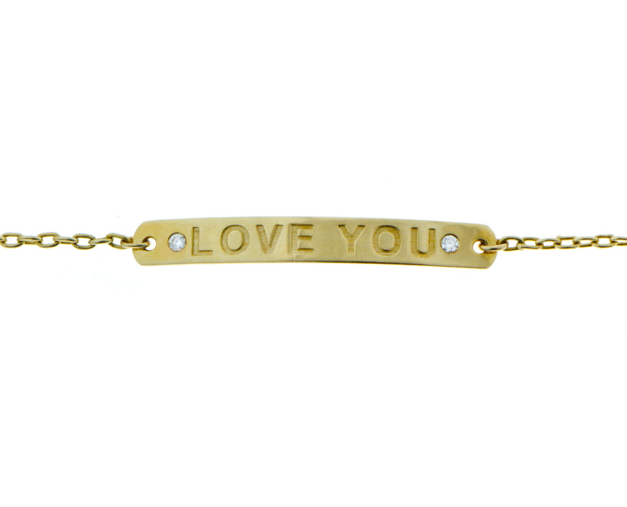 Yellow gold and diamond bracelet with "LOVE YOU" engraved