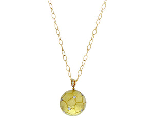 Yellow gold necklace with a yellow gold and diamond ball pendant