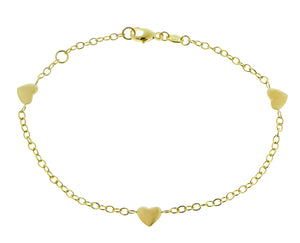 Yellow gold bracelet with 3 hearts