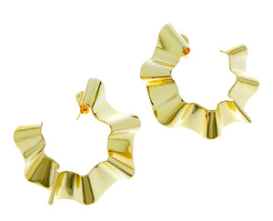 Yellow gold crinkled hoops
