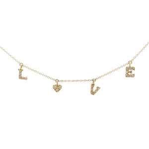 18K yellow gold necklace with diamond letter L-O-V-E charms