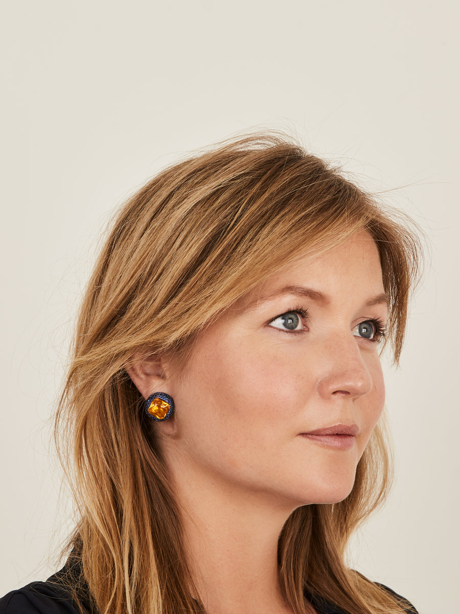 Yellow and blue sapphire earrings