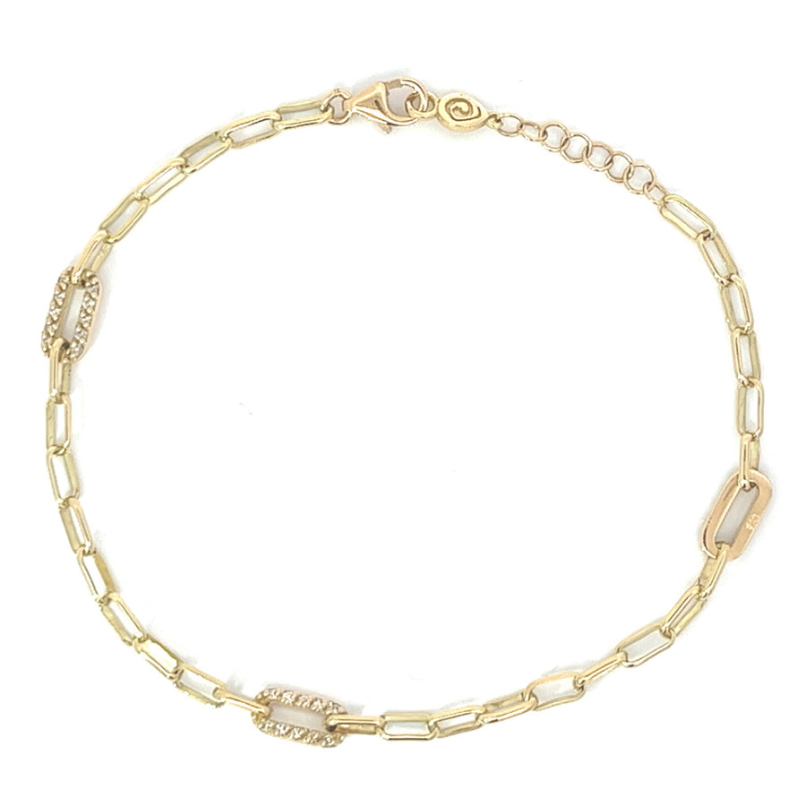 Yellow gold bracelet with 3 diamond links
