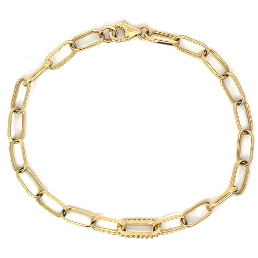 Yellow gold bracelet with one diamond link