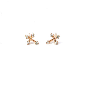 Rose or white gold cross single studs with diamonds
