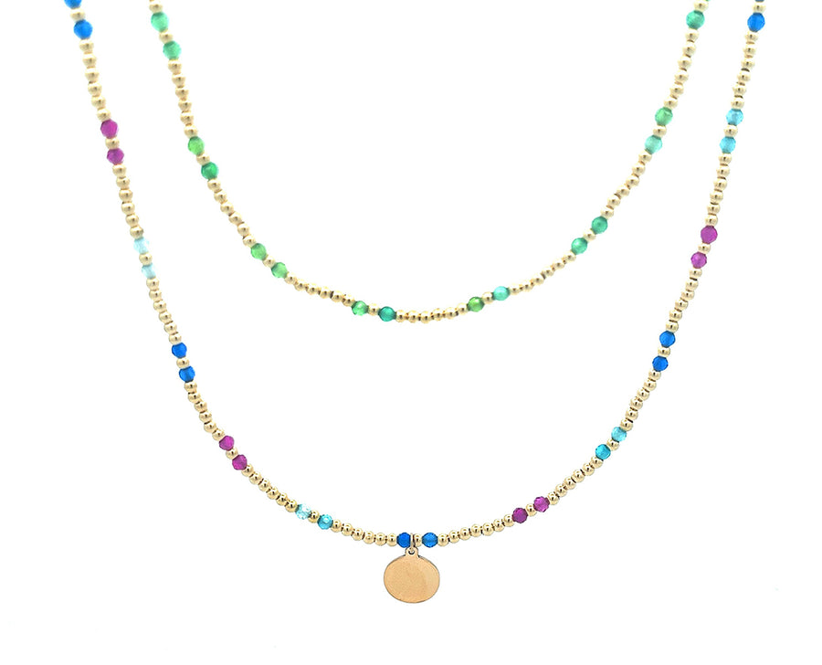 Yellow gold and spinel bead necklaces