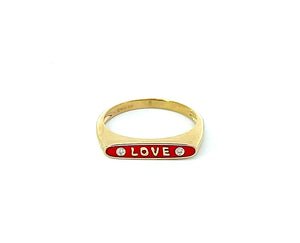 Yellow gold and enamel ring with love between two diamonds