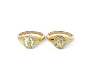 Yellow gold Maria ring with diamonds and white enamel