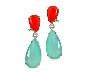 Earrings with coral and quartz