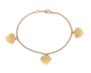 Yellow gold bracelet with heart pendants