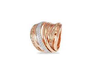 Rose gold ring with brown and white diamonds