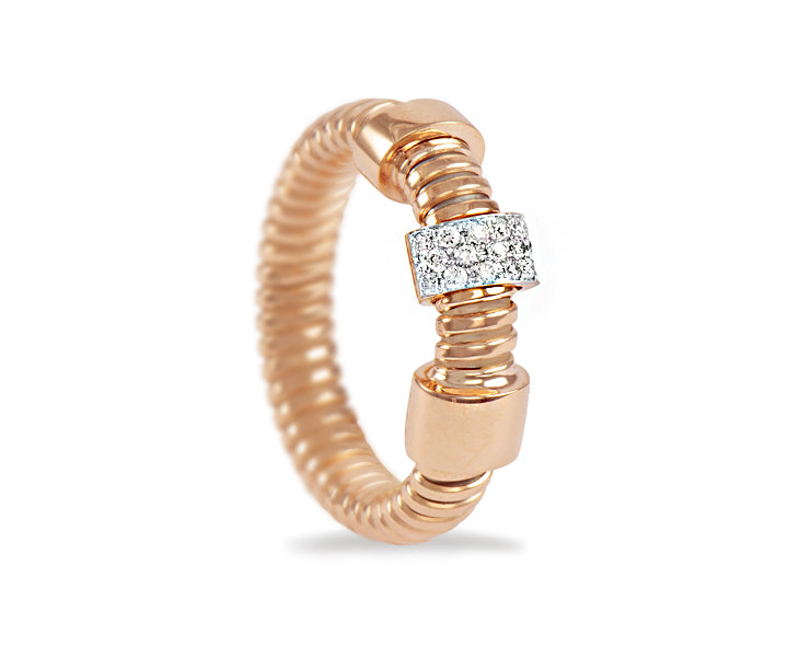Yellow gold tubo ring with a flexible diamond element