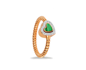 Roségouden ring met een hart van malachiet en diamant