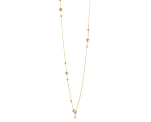 Yellow gold necklace with small balls and diamonds ends