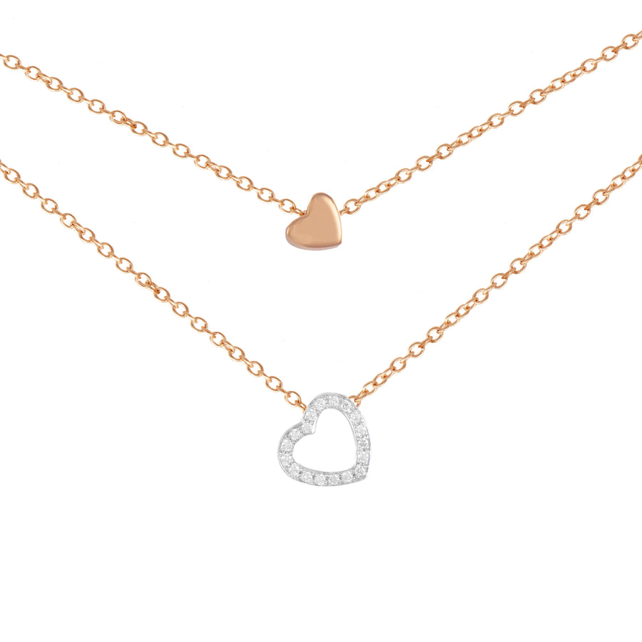 Yellow or rose gold necklace with a heart of diamonds