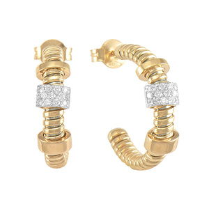 Yellow gold tubo earrings with a diamond element