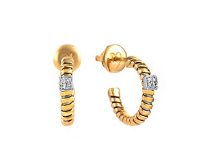 Yellow gold tubo earrings with square diamond elements