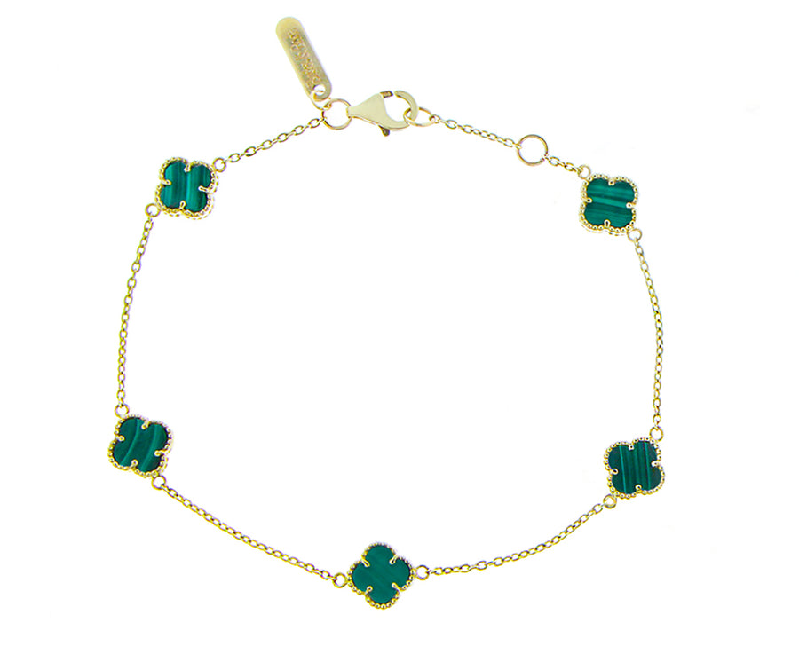 Yellow gold bracelet with tiny clovers