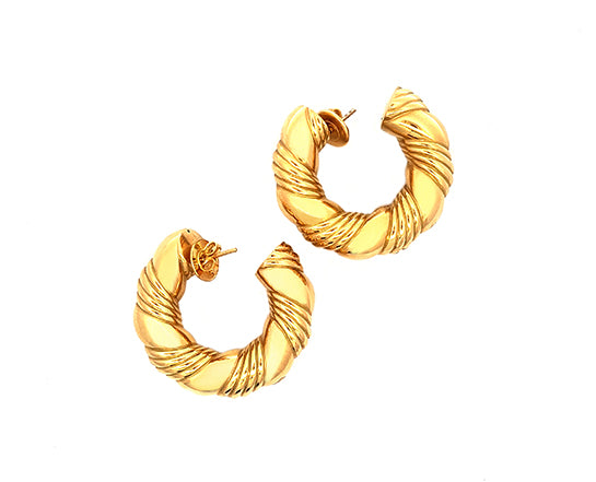 Yellow gold large twisted earrings