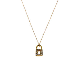 Rose gold necklace with a brown diamond lock pendant