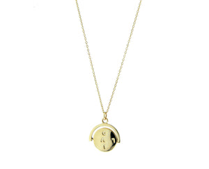 Yellow gold necklace with a rotating -i love you- coin pendant