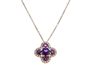Rose gold necklace with alhambra pendant set with tourmaline and diamonds