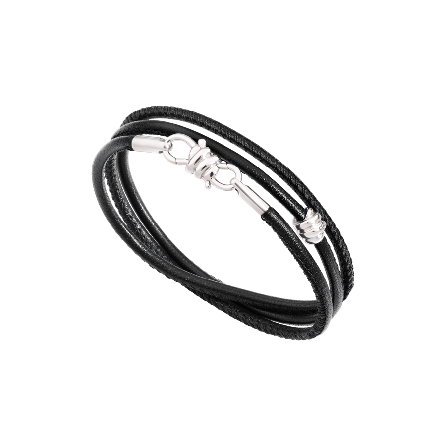 Silver Nodo bracelet with black leather