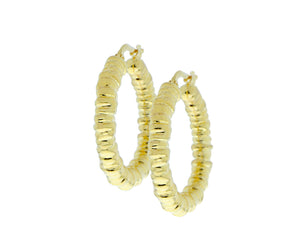 Yellow gold ribbed hoops