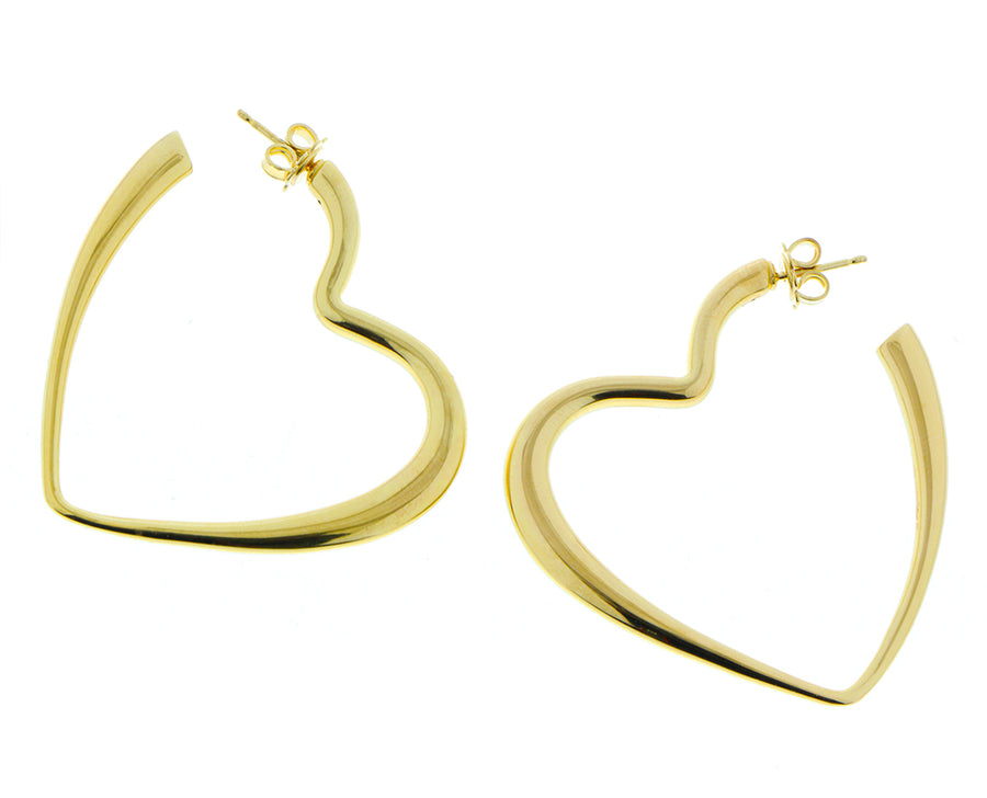 Yellow gold big heart hoop earrings