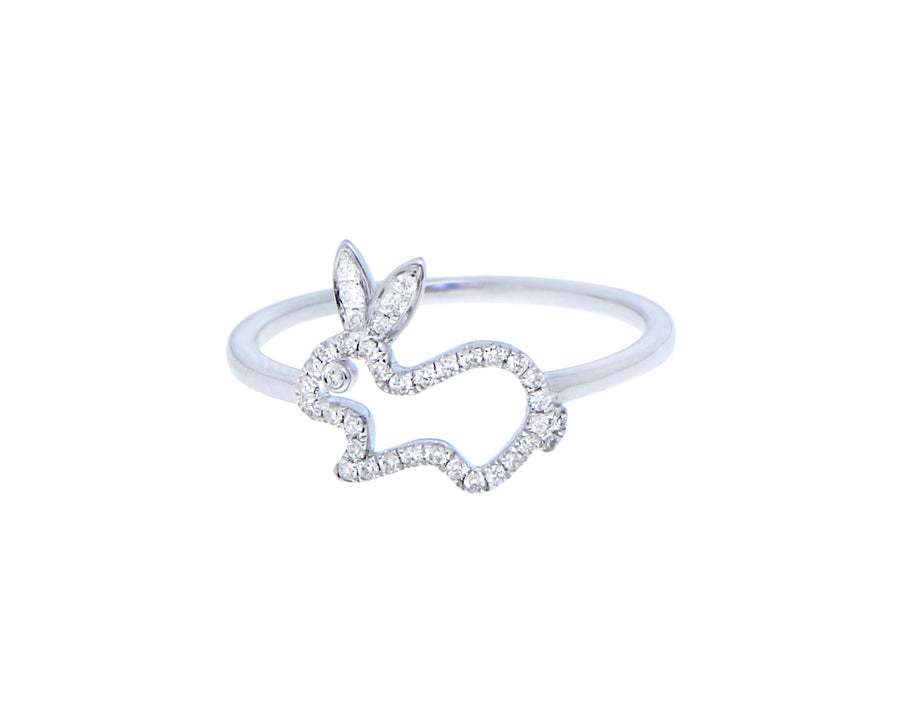 White gold ring with a diamond bunny