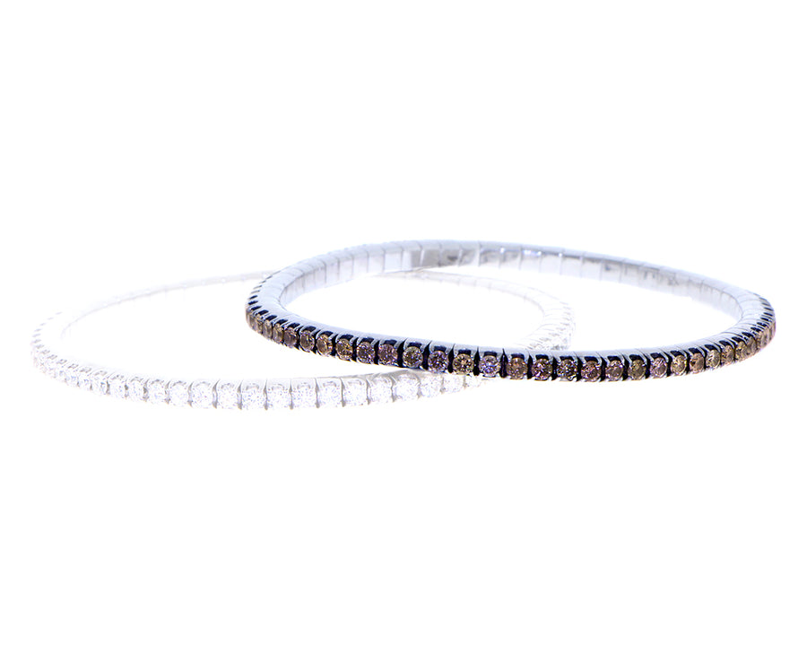 White gold stretch tennis bracelet with white or brown diamonds